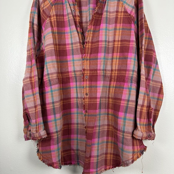 We the Free People Women's M Plaid Tunic Shirt Flannel Pockets Summer Daydream - Picture 4 of 8